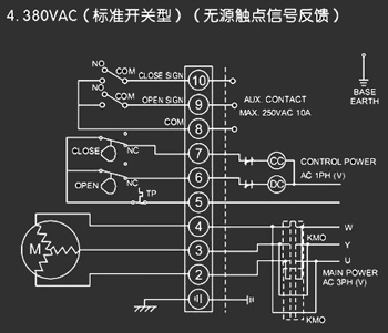 380VAC標準開關型<a href='http://m.ytengpcb.com/Product/diefa/diandongdiefa/' target='_blank'>電動<a href='http://m.ytengpcb.com/Product/diefa/' target='_blank'>蝶閥</a></a>接線圖